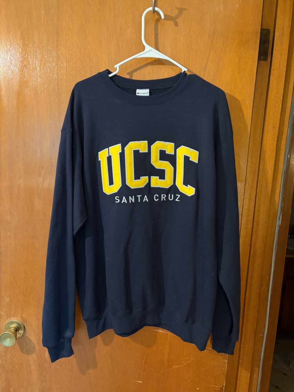 Champion Navy Crewneck Sweatshirt with Yellow UCSC Logo
